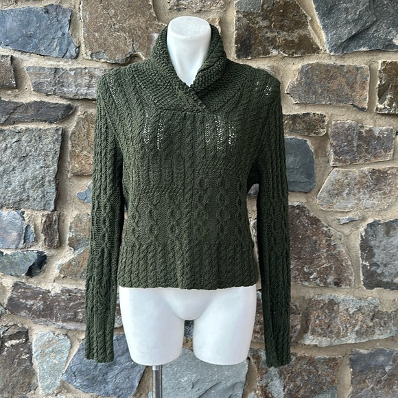 Sundance Sweaters - Sundance Shawl Collar Cable Knit Sweater in Olive Green Size Large